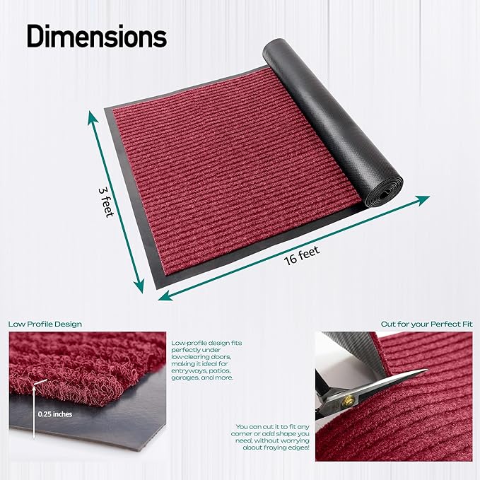 LuxUrux Christmas Door Mat - 3x5 ft, Heavy Duty, Indoor/Outdoor, Waterproof, Easy to Clean, Low-Profile Entry Mat with Festive Striped Red Design