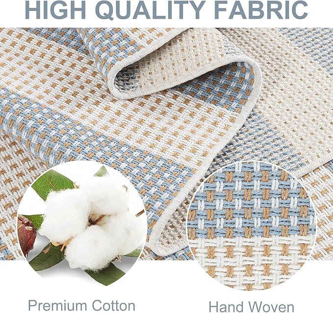 Outdoor Rug 3x5,Washable Striped Rug Front Porch Rugs,Indoor Outdoor Carpet Soft Hand Woven Rug Lightweight Front Door Rugs for Entry/Home Decor/Farmhouse(Blue and Cream)