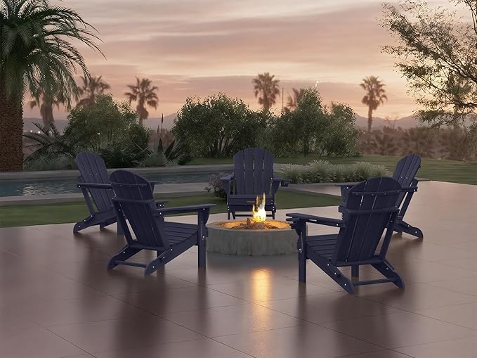 Ciokea Folding Adirondack Chairs Set of 4, Patio Adirondack Chair Weather Resistant, Plastic Fire Pit Chair with Cup Holder, Lawn Chair for Outdoor Porch Garden Backyard Deck, Dark Navy Blue