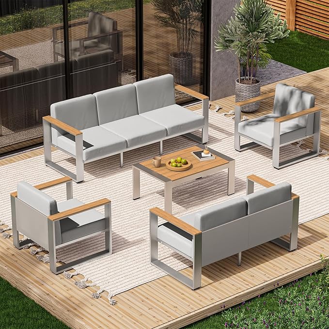Outdoor Aluminum Loveseat, Modern Patio Patio Furniture with Wide Seat and Thick Cushions, All-Weather Oversized Couch for Deck, Porch
