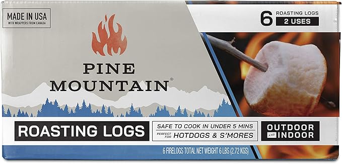 Pine Mountain Roasting Logs, Cooking firelogs for Campfire, Fireplace, Fire Pit, Outdoor and Indoor Use, 6 Pack