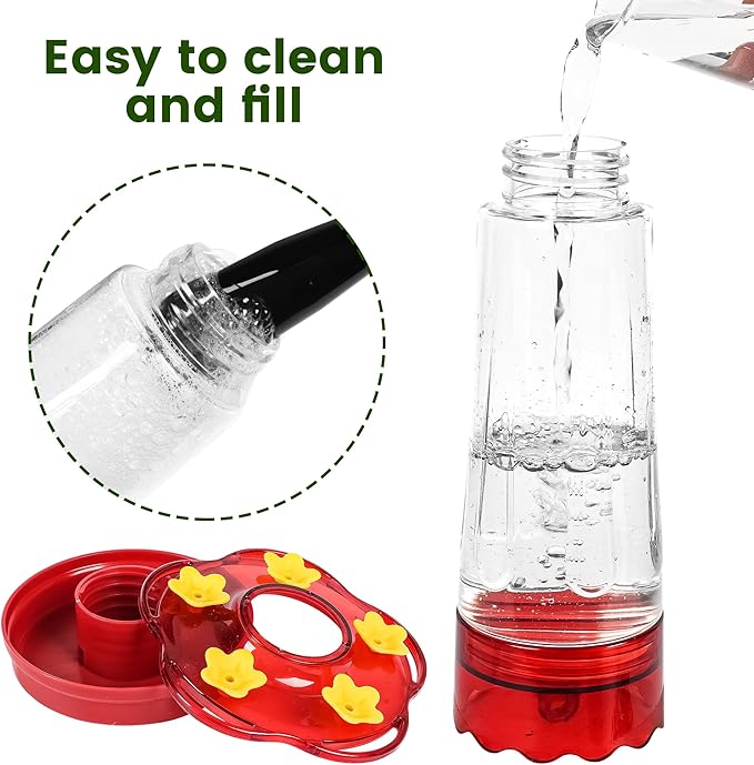 Hummingbird Feeders for Outdoors Hanging Ant and Bee Proof, 1 Pack 15 Ounces Red Hummingbird Feeder with 5 Feeding Ports and Perches, Built-in Ant Moat, Outside Garden Décor (Glass, 1)