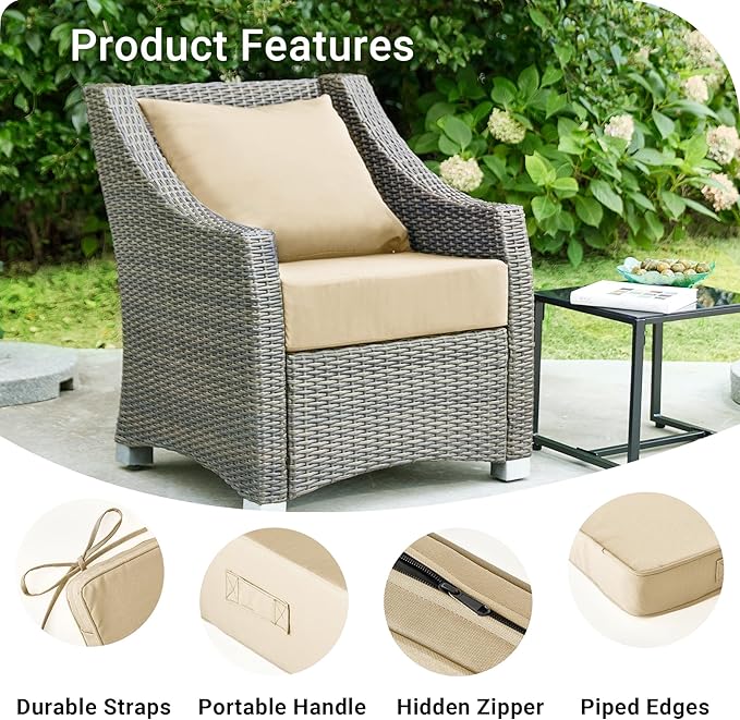 Outdoor Cushions for Patio Furniture,Outdoor Seat Cushion Set 24 x 24 x 4 Inch,Waterproof & Fade Resistant Outdoor Chair Cushions,Deep Patio Chair Cushion with Removable Cover,Beige