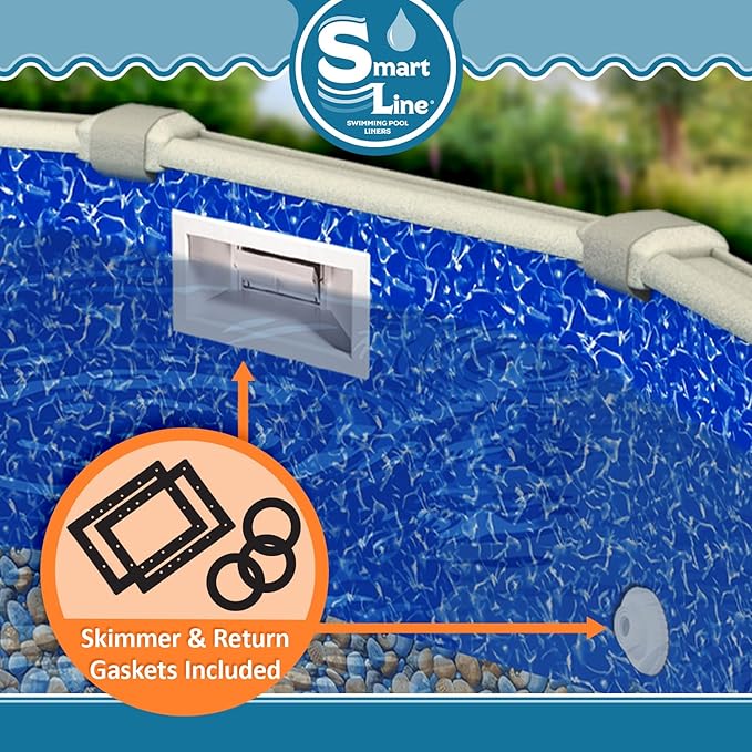 Smartline 24 ft Round Swimming Pool Liner | Bedrock | Overlap Style | 48-52 Inch Wall Height | 20 Gauge Virgin Vinyl | Designed for Steel Sided Above Ground Swimming Pools