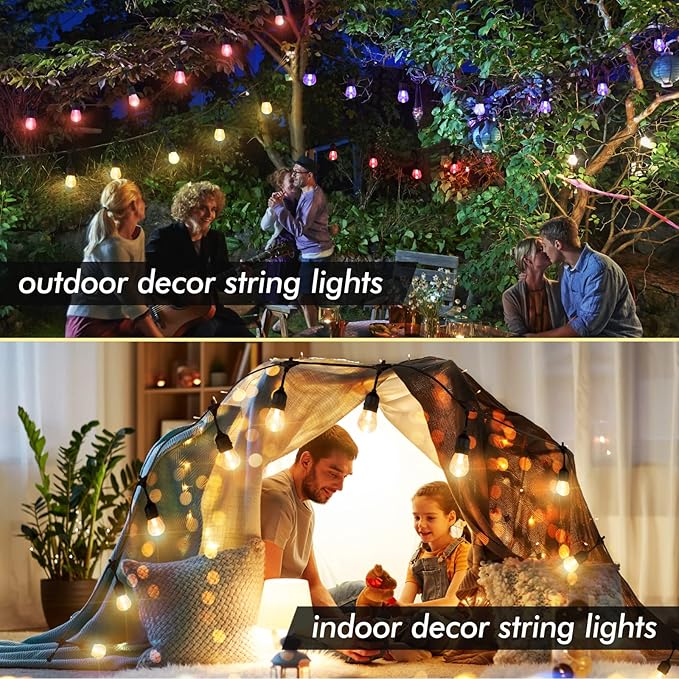 24FT Solar Outdoor String Lights, 12 Shatterproof Edison LED Bulbs, Dimmable RGB Color Changing Patio Lights Waterproof with Remote. for Patio Decor, Garden, Yard, Party, Bistro