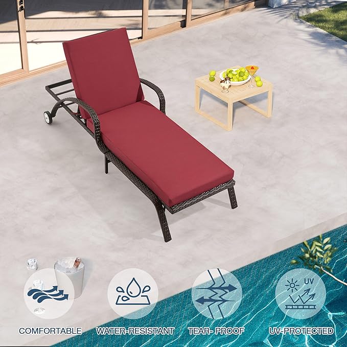 HOMREST 73.2x22.8x3.94 inches Lounge Chair Cushion Set of 2,Outdoor Chaise Lounge Cushion with Splash Fade Tear Resistant Fabric,Wine Red