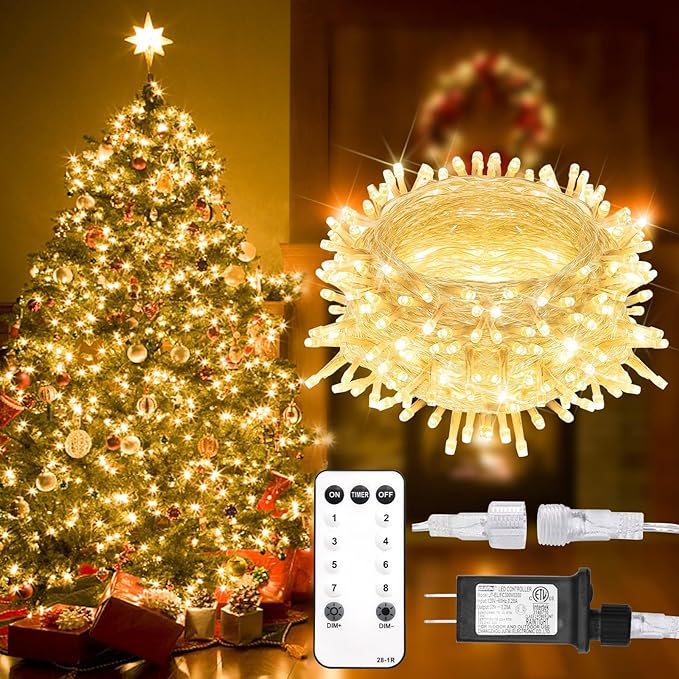 suddus 200 Led Connectable Christmas Lights Outdoor Waterproof, 66ft Fairy Lights Plug in with Remote, Warm White Christmas Tree Light Indoor for Bedroom, Dorm, Xmas Party, Porch, Patio, Garden Decor