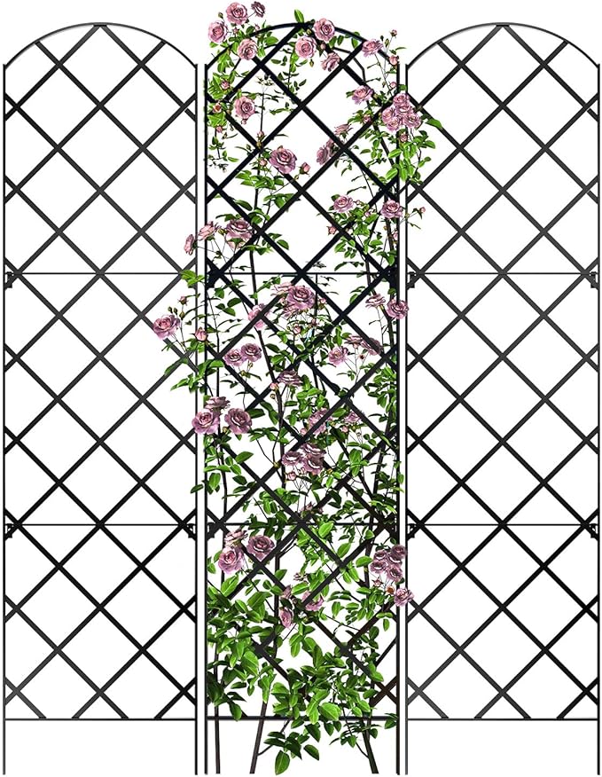 Giant Trellis, 108” high (9’ Tall) by 28” Wide Trellis with Arched top - Pack of 3 Complete trellises - by Meranti Home + Garden