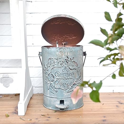 Z&Z ornamentorum Outdoor Small Trash Can with Lid Dog Poop Trash Can Outside for Kitchen Park Garden and Pedal Round Touchless Garbage with Flower and Bird Patterns