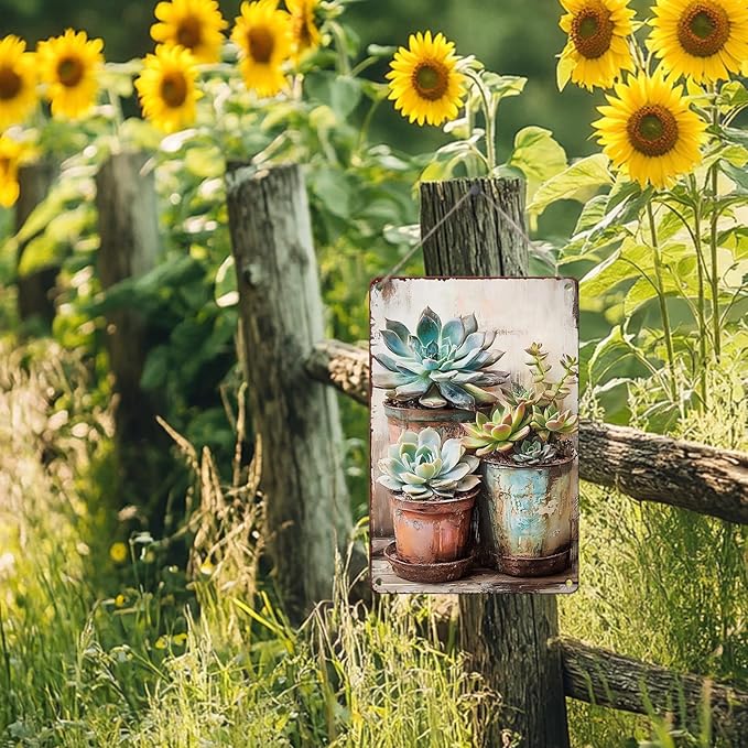 Vintage Tin Sign Metal Home Decor Flower Art Wall Sign Decor Southwestern Art for Home Kitchen Bar Room 12x16inch