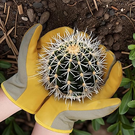 Gardening Gloves, Garden Gloves for Women and Men, Thorn Proof Working Gloves, Durable Leather Work Garden Gloves for Yard & Outdoor Work, Golden, M