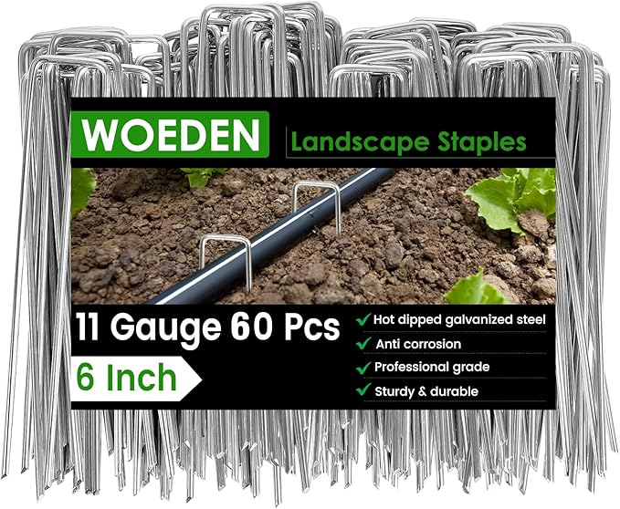 60 Pack 6 Inch Landscape Staples 11 Gauge Heavy Duty Galvanized Garden Stakes, U-Shaped Ground Pins for Weed Barrier Fabric, Drip Irrigation Tubing, Sod, Lawn & Christmas Outdoor Decorations