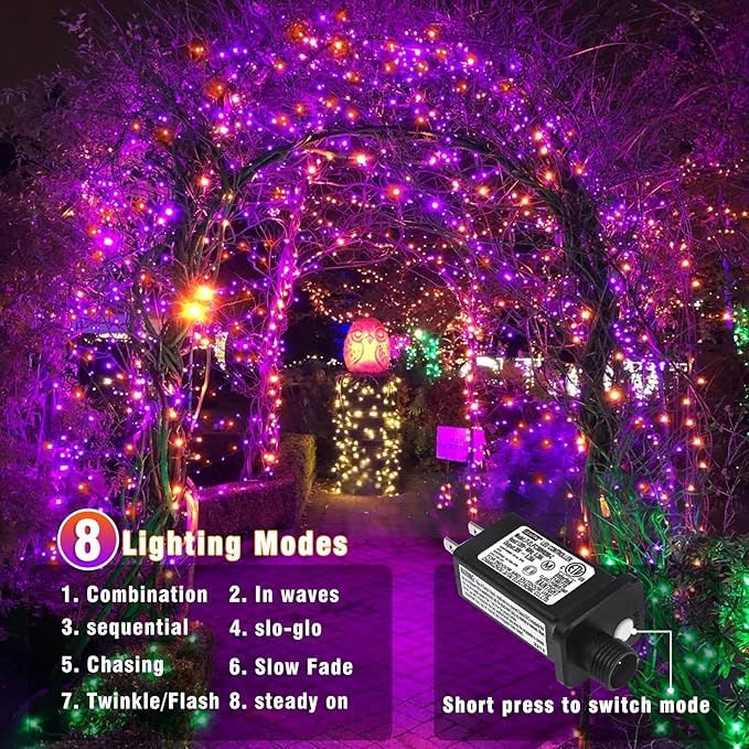 66FT 200 LED Christmas Lights Outdoor, Orange and Purple String Lights Indoor Waterproof with 8 Modes, Connectable Clear Wire Twinkle Fairy Lights for Indoor Home Xmas Garden Decorations