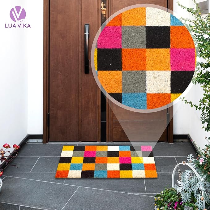 Coir Door mats Outdoor, Door mat Outside Entrance, Welcome mat Indoor, Doormat Outdoor, Funny Door mats Outside, Coir Doormat 16"x27.5" (Squares)