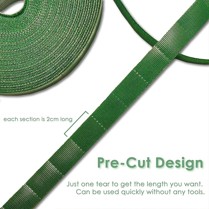 Garden Tie Green Strap Plant Supports Gentle on Plants Pre-Cut Design Tearable Reusable Sturdy Multi-Purpose for Home Garden Balcony Office (32.8ft × 0.6 inch, Green)