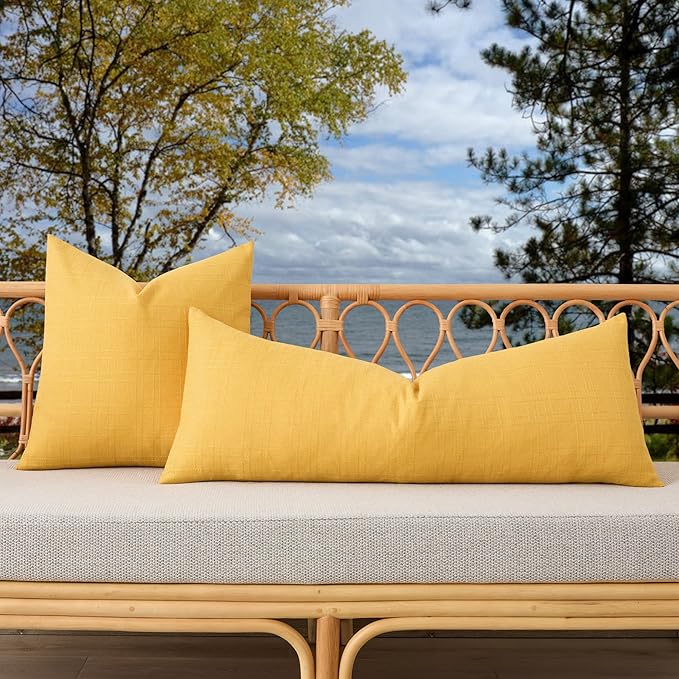 Kevin Textile Outdoor Waterproof Long Lumbar Pillow Cover 14x36 Inch Pack of 1 Checkered Decorative Rectangle Cushion Throw Pillowcases Shell for Patio Tent Garden Couch Bed Sofa Yellow