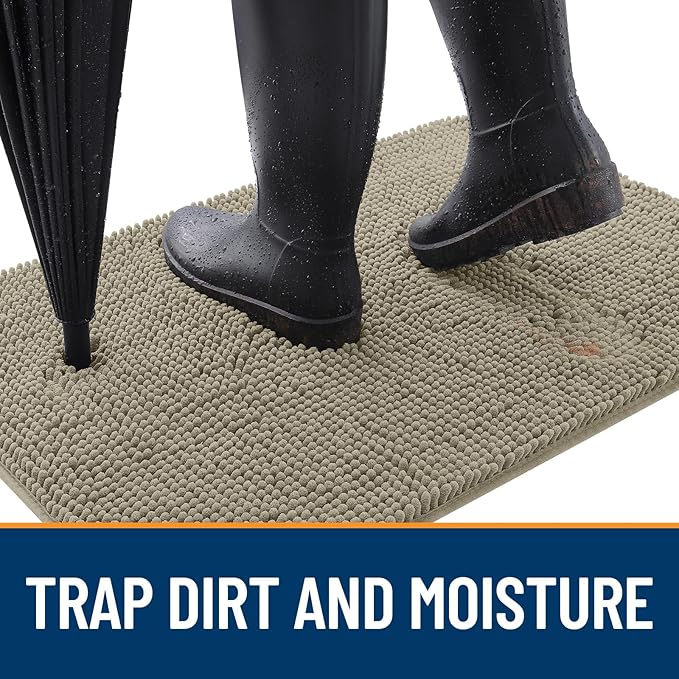 OLANLY Dog Door Mat for Muddy Paws 47x17, Absorbs Moisture and Dirt, Absorbent Non-Slip Washable Doormat, Quick Dry Chenille Mud Mat, Entry Indoor Entryway Carpet for Inside Floor, Warm Taupe