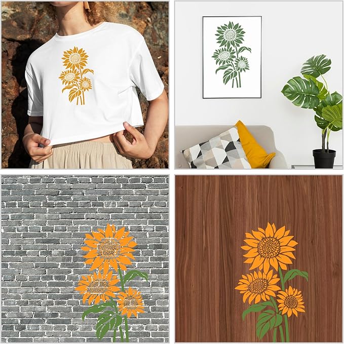 Large Sunflower Stencils for Painting - 11.8x8.3 Inch Flower Stencils for Painting on Walls, Flower Stencil Versatile and Reusable for Crafts, Home Decor, DIY Projects