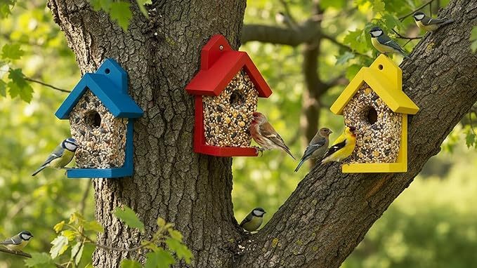 3pk Refillable Suet Cake Bird Houses Feeder, Seeded Birdhouse, Suet Birdfeeder, Bird Feeder with Suet Cake, Bird Feast Feeder for Outdoor, Wall Tree Moutable