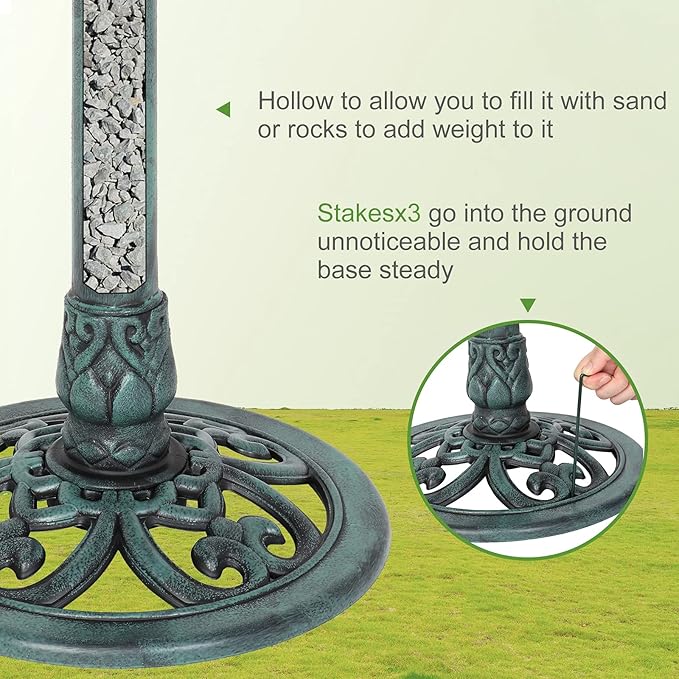 VINGLI Wild Bird Bath Green Patina Weather Resistant Resin Pedestal Birdbaths Antique Sculpture Finish Garden Decor for Outdoor Lightweight Courtyard 28 Inch…