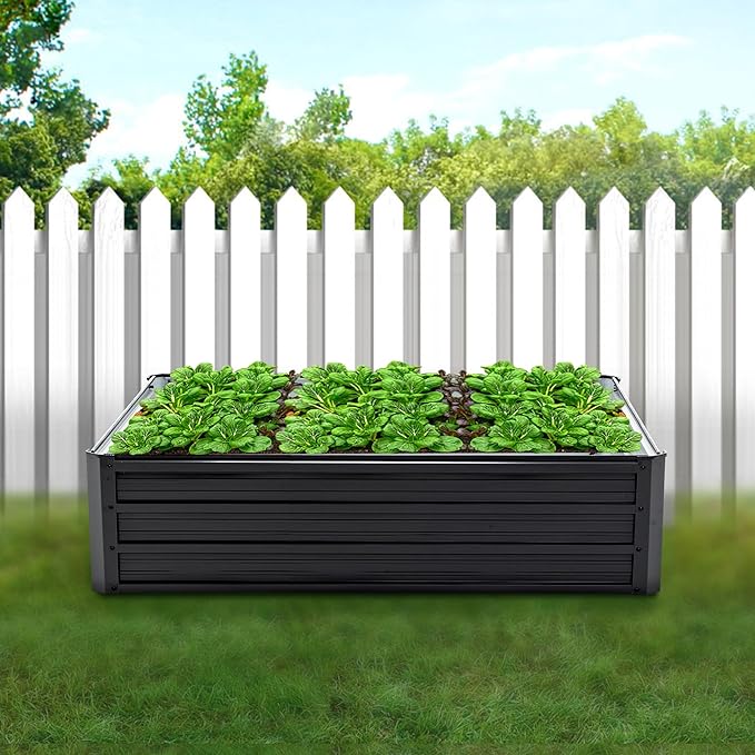 Galvanized Raised Garden Bed 4x3x1ft Outdoor Planter Box Galvanized Steel Garden Bed Kit for Vegetables, Flowers, Herbs and Succulents Black