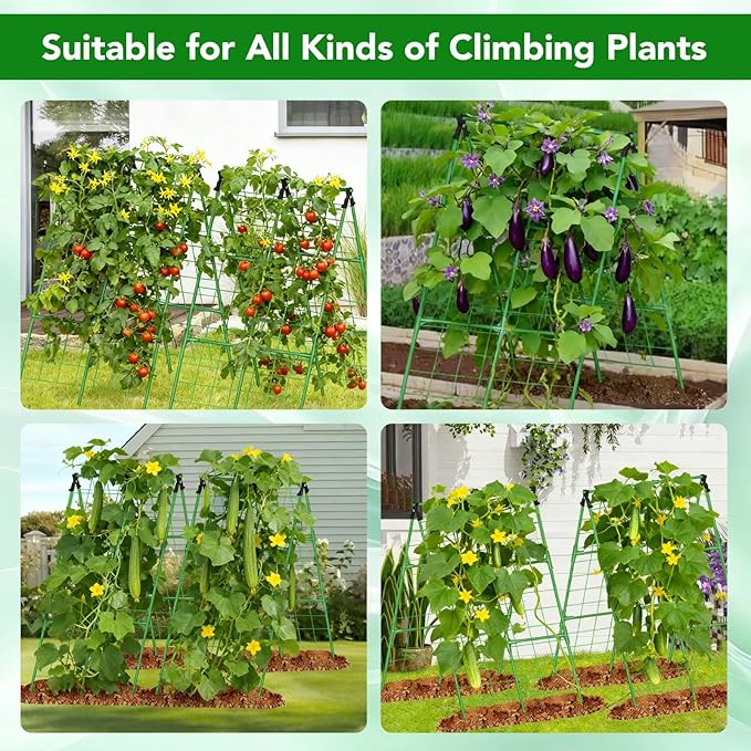 2 Pack Cucumber Trellis, 34"×48" Garden Trellis for Climbing Plants Outdoor, A-Frame Vegetable Trellis for Raised Bed, Support for Tomatoes, Squash, Zucchini, Vegetables & Flowers
