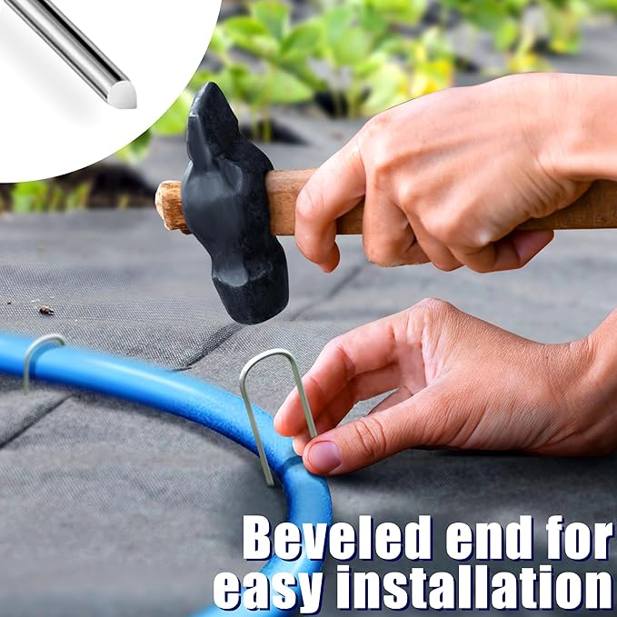 200 Pack Garden Stakes 4 Inch U-Shaped Drip Irrigation Stakes Galvanized Landscape Staples Garden Pins Yard Lawn Ground Stakes for Soaker Hose Drip Line Tubing Landscape Fabric Weed Barrier