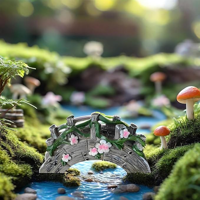 MUAMAX Fairy Garden Bridge Mini Bridge for Fairy Garden Flower Bridge Resin Arched Artificial Little Bridge Micro Landscape Bridge for Dollhouse Ornaments Fairy Garden Accessories
