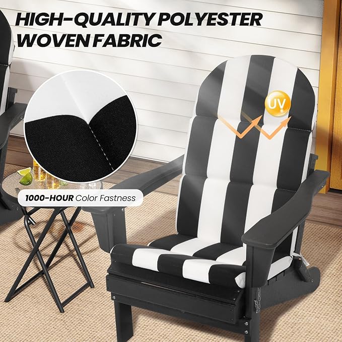Crestlive 50x19.6 Inch Adirondack Chair Cushion Set of 2, Water Repellent, Fade Resistant, High Back Outdoor Rocking Chair Cushion for Patio, Black White Stripe