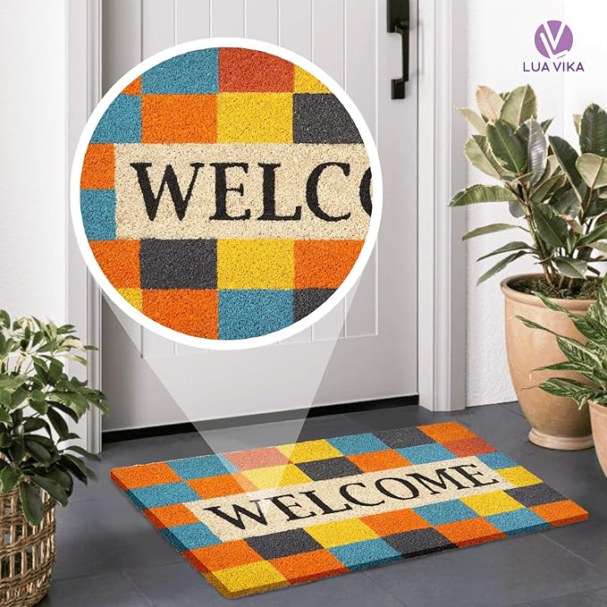 Coir Door mats Outdoor - Modern Welcome - Welcome mats for Front Door - Coir Doormat Outdoor Entrance - 16''x27.5''