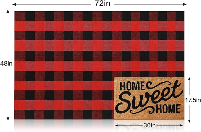 MUBIN Cotton Buffalo Plaid Rug, 4'x6' Black and Red Outdoor Rug Front Door Decorative Mat, Hand-Woven Foldable Rug for Layered Door Mats Washable Carpet for Front Porch, Entryway, Farmhouse