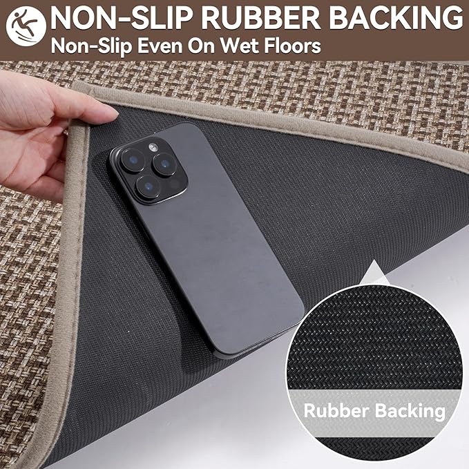 Door Mat 17x30, Door Mat Indoor Entrance Dirt Resistant and Absorbent, Non-Slip Rubber Backing Front Door Mats, Easy Clean Low-Profile Doormat for Entryway, Front Door, Inside Entrance, Brown