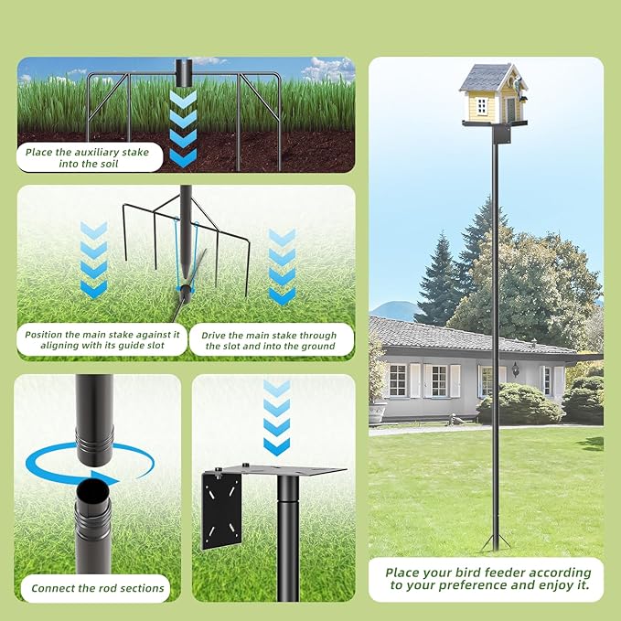 92 Inch Bird Feeder Pole with 9-Prong Base, 2026 New Heavy Duty Bird House Pole for Outdoor Feeders & Birdhouse, BirdFeeding Stand for Decor, Birdwatching & Weather Stations