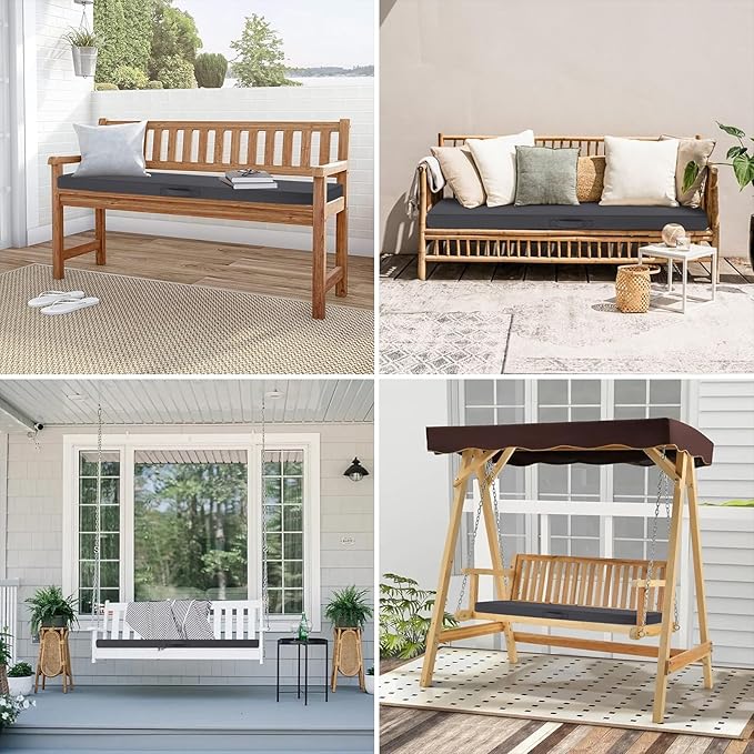 SHACOS Outdoor Bench Cushions 42 x 16 x 3.2 Inch Thick Bench Cushion, Waterproof Fade-Resistant Removable Cover with Ties Piping Edge, Bench Seat Cushions for Swing Patio Porch Furniture, Dark Gray