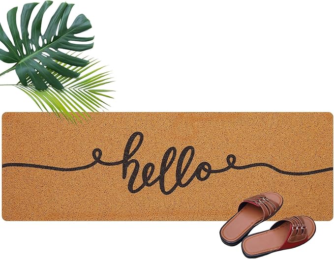 Long Doormat 48''x16'' Front Door Mat for Entrance Inside Outdoor Large Decorative Door Rug Welcome Mat for Outside Home Entry(Hello,Yellow)