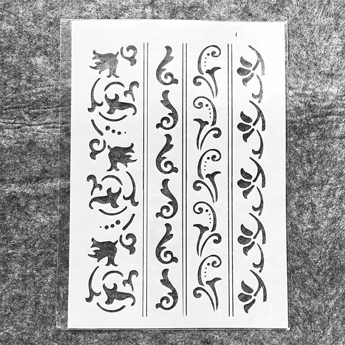 TIAMECH A4 Reusable Border Edge Corner Stencil for Painting - Furniture Floral Lines Layering Template, DIY Wall Art, Wood Furniture, Scrapbook & Crafts (8.3x11.7inch)