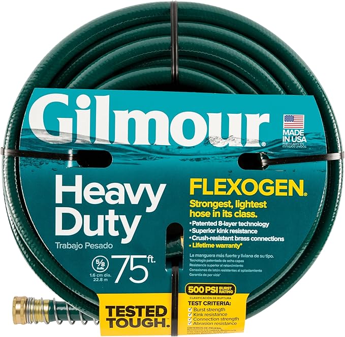 Gilmour 864751-1001 75ft Heavy Duty Flexogen Garden Hose, 5/8" Diameter
