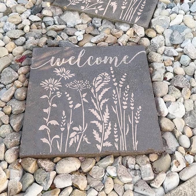 Large Flower Stencils for Painting on Wall, Wildflower Stencils for Crafts Reusable Spring Plant Floral Stencil Templates for Garden Walls Fence Floor Furniture Shirts Canvas (flower6)