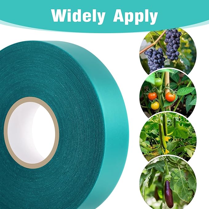 300FT Stretch Tie Tape Roll, 1'' Plant Tape Green Stretch Garden Tie, Thick Sturdy Tree Nursery Tapes Vinyl Stake Ribbon Support for Indoor Outdoor Patio Plant, Tree, Vegetables, Branches