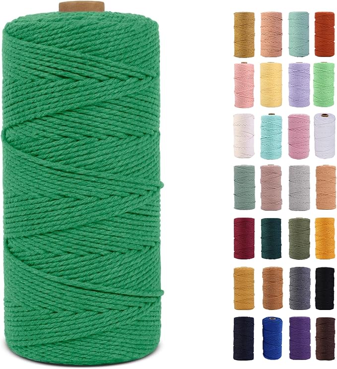 Green Macrame Cord 2mm x 220Yards,Colored Cotton Rope Colorful Cotton Cord Soft Craft Cord Twine for Wall Hanging Plant Hangers Crafts Decorative Projects