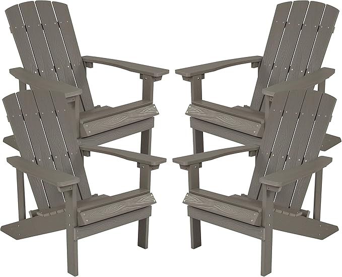 Flash Furniture Charlestown Poly Resin Adirondack Chair - Gray - All Weather - Indoor/Outdoor - Set of 4