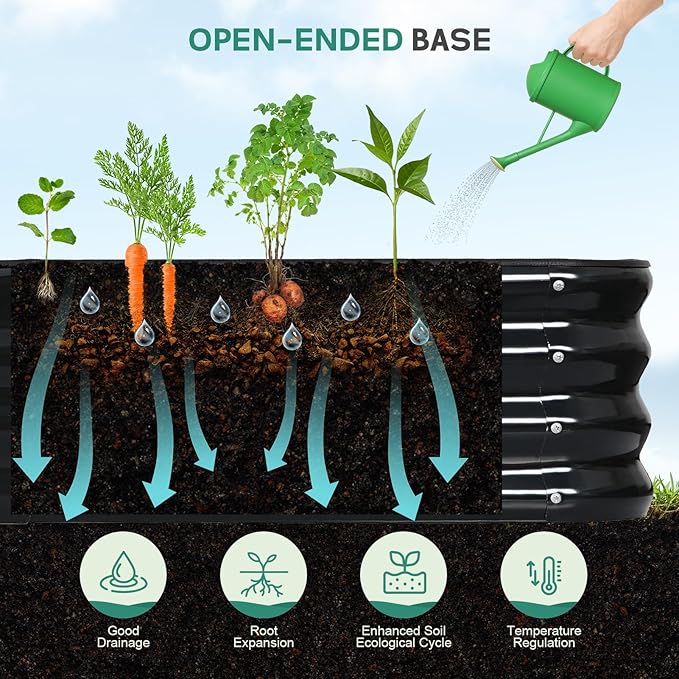 6 in 1 Galvanized Raised Garden Bed - 8x3x1ft (2Packs) Modular Planter Box Outdoor | Metal Raised Bed Kit with Bracing Rods for Gardening Vegetables Flowers Fruits Herbs (Dark Grey)