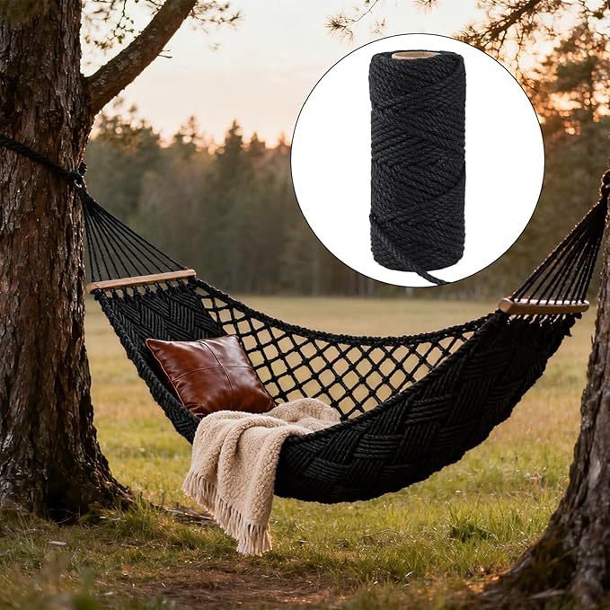 5mm 100 Feet Black Natural Jute Twine, for Crafts Gift, Craft Projects, Wrapping, Bundling, Packing, Holiday Packaging Twine, Gardening and More, Jute Rope to Use Around The House and Garden