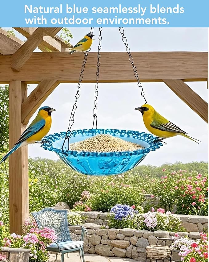 2 Pack Hanging Bird Baths and Feeders for Outdoors, Plastic Bird Bath Bowl & Hanging Feeder for Garden Yard Decor,Nature Blue
