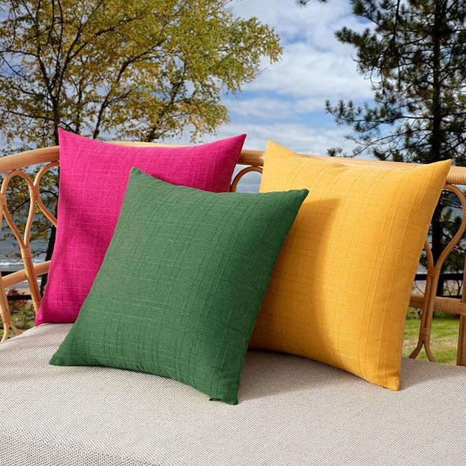 Kevin Textile Pack of 2 Outdoor Waterproof Pillow Covers Checkered Decorative Cushions Sham Throw Pillowcases Shell for Patio Tent Garden Couch Bed Sofa 16x16 Inch Dark Green