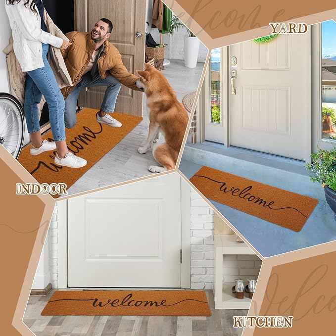 Long Doormat 48''x16'' Front Door Mat for Entrance Inside Outdoor Large Decorative Door Rug Welcome Mat for Outside Home Entry(Welcome,Yellow)