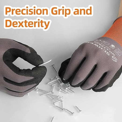 Schwer 6 Pairs Safety Work Gloves Sandy Nitrile Coated LT5626, Max Abrasion Resistant Heavy Duty Working Gloves with Grip for Men Women, Touch-Screen, for General Use, Mechanic, Construction, XL