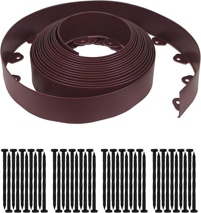 Gardzen Landscape Edging Kit, 40-Foot Long, 3-Inch Tall, No Dig Garden Edging Border for Flower Beds, Tree Rings, Pathways, Includes 40 Spikes, Brown
