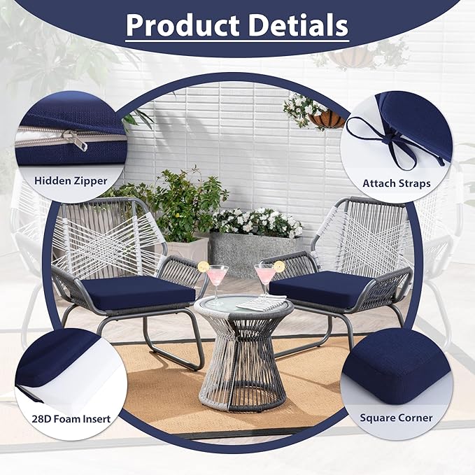 Favoyard Outdoor Chair Cushion Set of 4 Rainproof & Color Fade Resistant 19 x 19 x 2 in Square Corner Patio Furniture Cushions with Waterproof Hidden Zipper Attach Ties for Dining Table Chairs Seats
