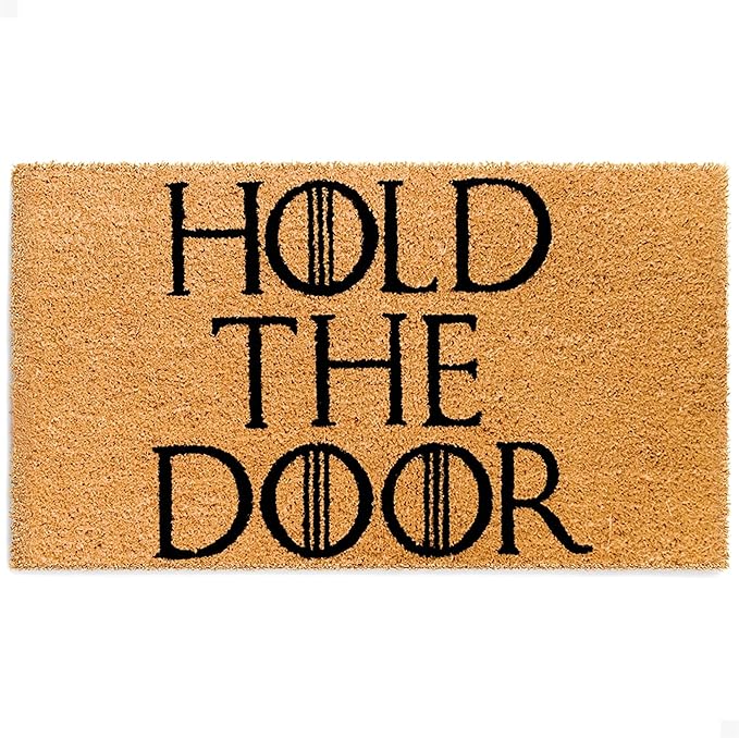 THEODORE MAGNUS Funny Door Mat - Welcome Mat for Front Door with Non-Slip Backing - Durable Coir Doormat - Perfect for Outside Entrance Matt - Outdoor/Indoor - Hold The Door - 17" x 30"